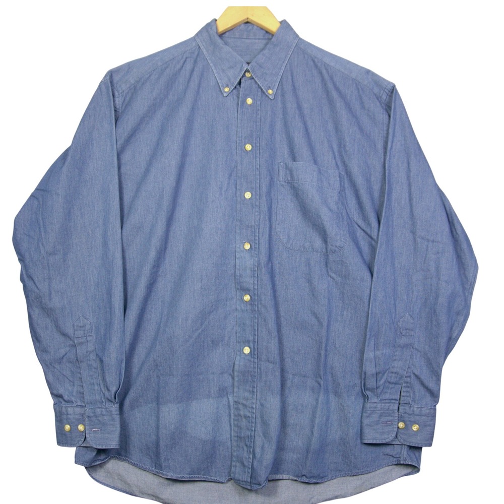 Burberry Button Down Chambray Shirt Mens Size XL Cotton Blue Preppy